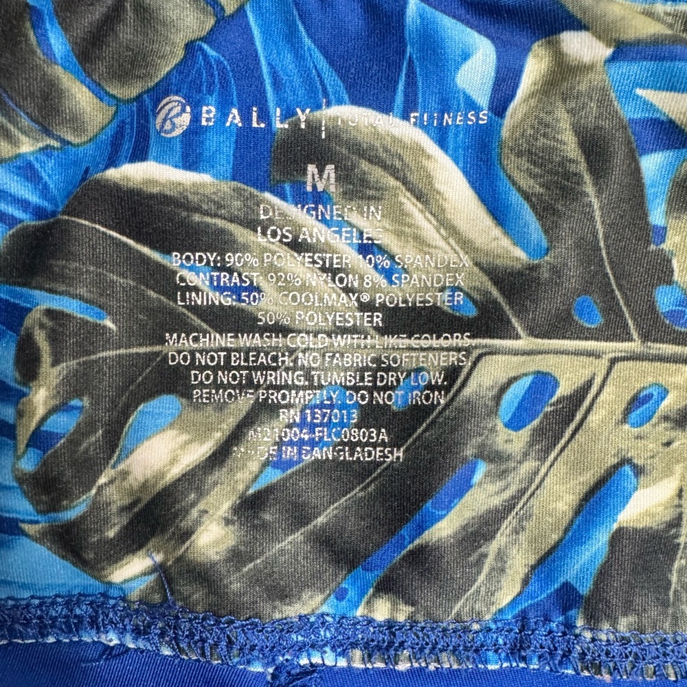 Bally Total Fitness Capri Leggings Blue Tropical Palm Print Mesh Size M - Picture 2 of 9